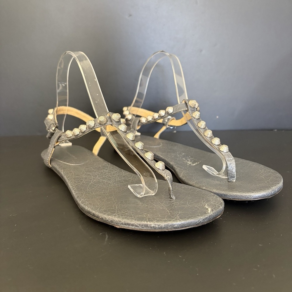 Balenciaga Leather Arena Studded Sandals Size 39.5 Edgy Indie Sleeze Rocker Chic